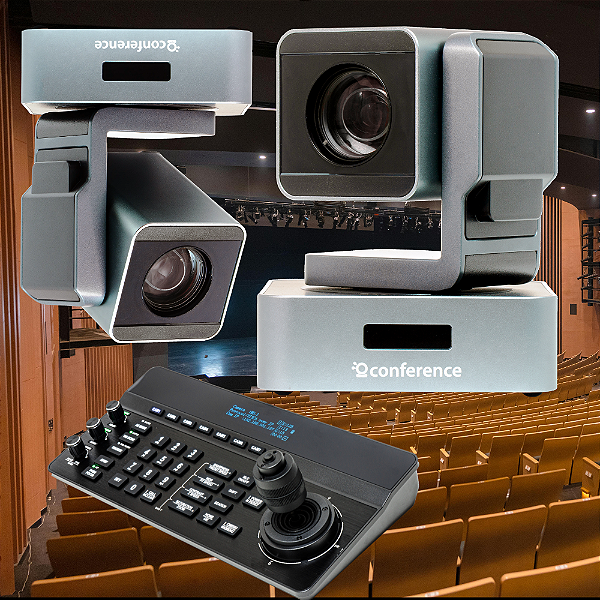 Auditório Duo Pro — Kit 2 câmeras PTZ 20x PRO para auditórios e eventos com joystick IP JTK3