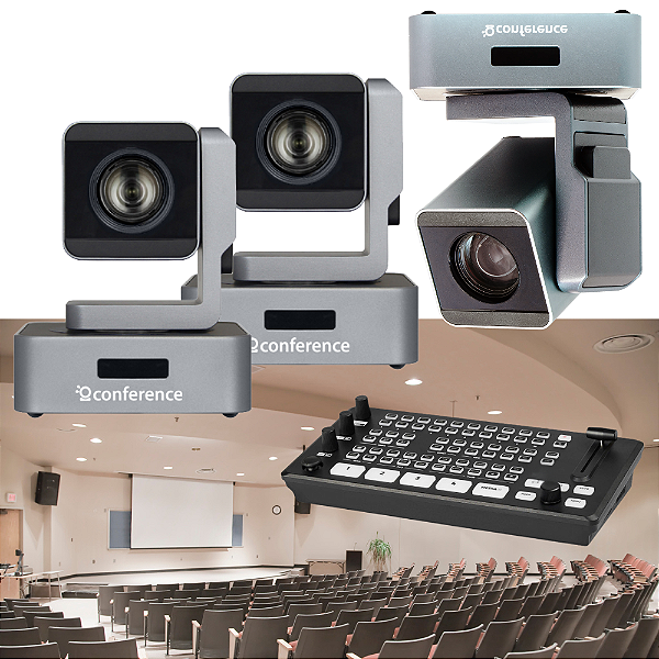 Auditório Live Total — Kit 3 câmeras PTZ 20x PRO + SW1 CONFERENCE — central completa para eventos