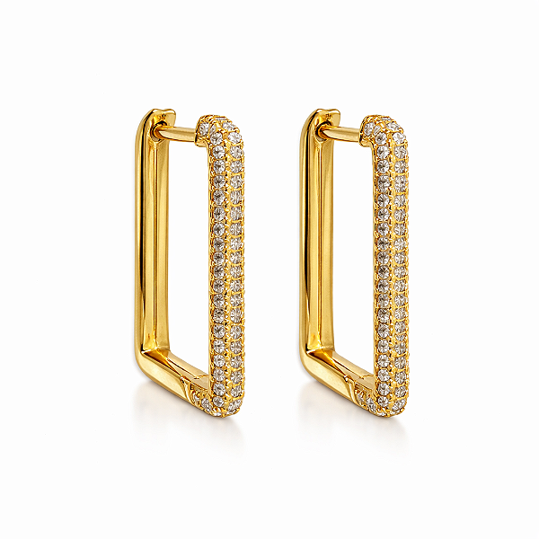 ARGOLA RETANGULAR COM PARTE DA FRENTE MICROCRAVEJADA COM ZIRCÔNIAS BRANCAS