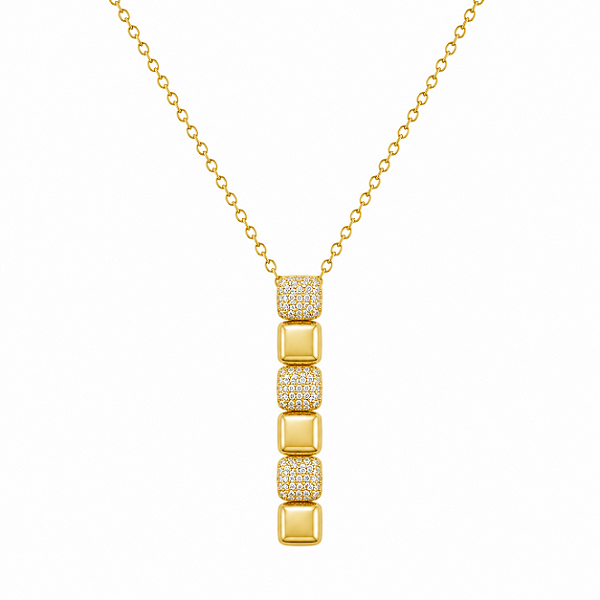 COLAR DOURADO GRAVATINHA COM PINGENTE DE 6 QUADRADOS INTERCALANDO LISO E CRAVEJADO 45+5CM