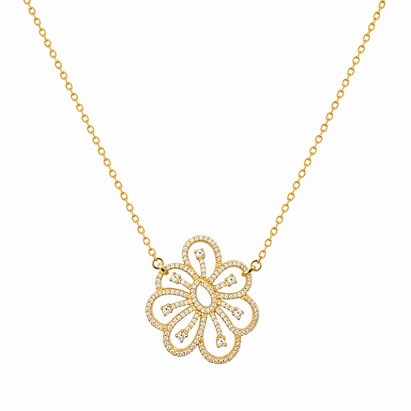 COLAR DOURADO DE FLOR MICROCRAVEJADA COM ZIRCÔNIAS BRANCAS