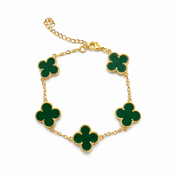 PULSEIRA DOURADO TREVO DE 4 FOLHAS COR VERDE