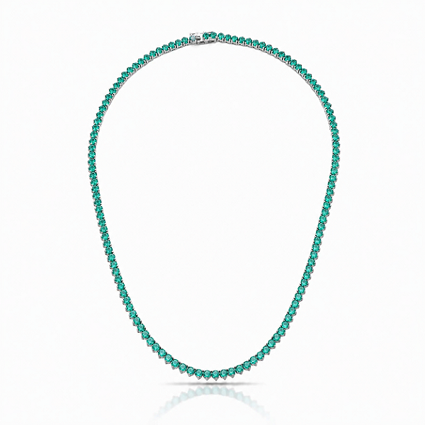 CHOCKER RÓDIO BRANCO MODELO RIVIERA 3 PONTAS ZIRCÔNIAS VERDE TIFFANY- 40CM -3,8MM