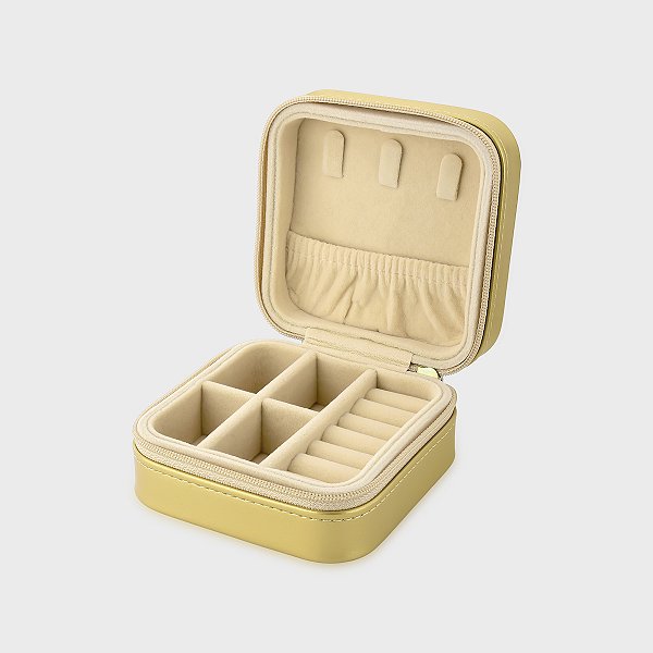 PORTA JOIAS DOURADO QUADRADO COM FECHO BOTÃO - 10CM X 10CM