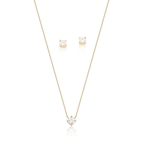 CONJUNTO DOURADO DE BRINCO E CORRENTE PONTO DE LUZ