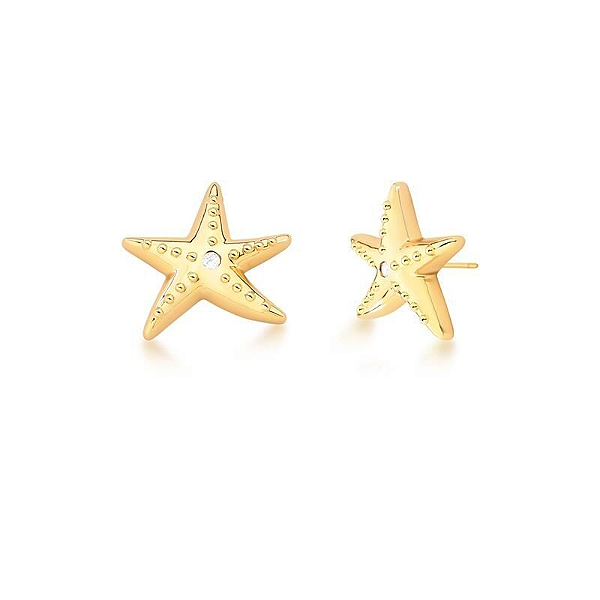BRINCO DOURADO DE ESTRELA LISO E CRISTAL