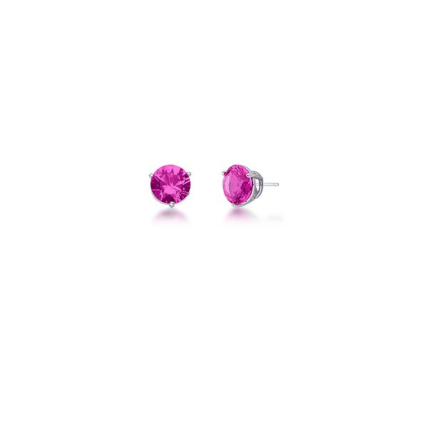 BRINCO DE PRATA PONTO DE LUZ COM A PEDRA ROSA GRANDE