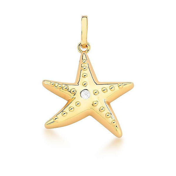 PINGENTE DOURADO DE ESTRELA LISO E CRISTAL COM FECHO
