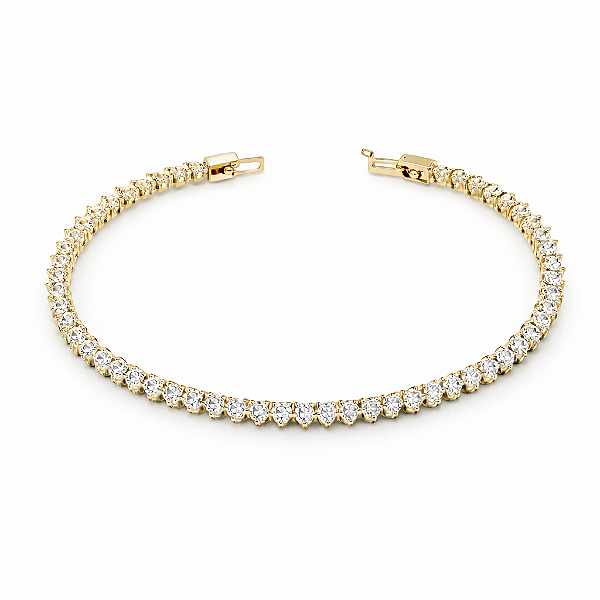 PULSEIRA DOURADA MODELO RIVIERA 3 PONTAS COM ZIRCÔNIAS BRANCAS E FECHO GAVETA