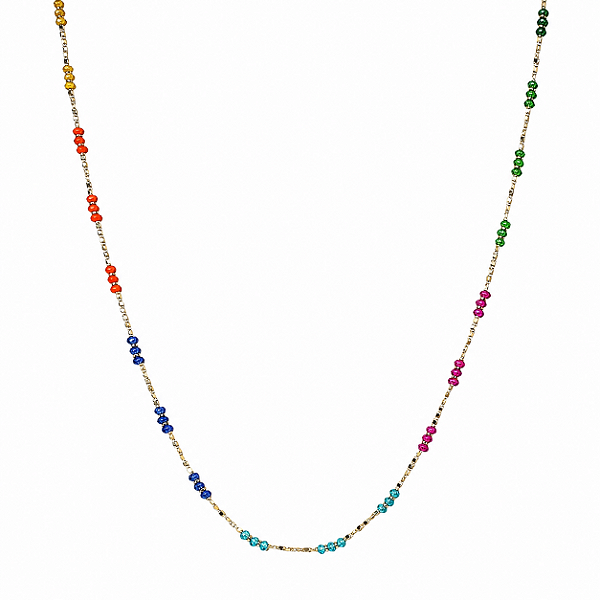 COLAR DOURADO ELOS E ZIRCÔNIAS COLORIDAS - 80CM + EXTENSOR