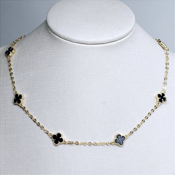 CHOCKER DOURADA DE TREVOS PEQUENOS PRETO