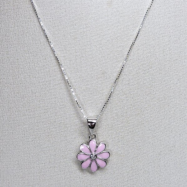 COLAR DE PRATA COM PINGENTE DE FLOR ROSA