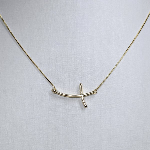 COLAR DOURADO COM CRUCIFIXO DEITADO 45+5CM