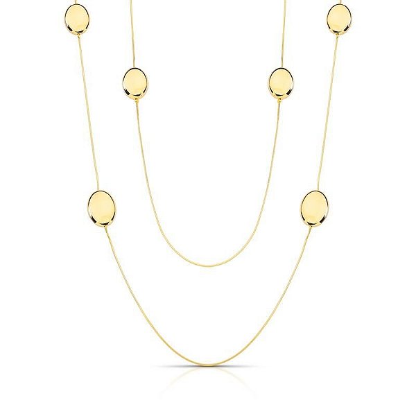 COLAR DOURADO DUAS VOLTAS COM PINGENTES OVAIS LISOS 85+5CM