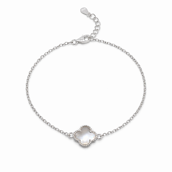 PULSEIRA DE PRATA COM 1 TREVO EM MATREPÉROLA