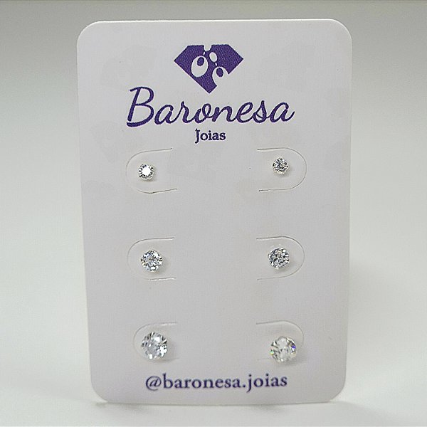 TRIO BRINCOS DE  PRATA DO MAIOR PARA O MENOR PONTO DE LUZ PEQUENOS