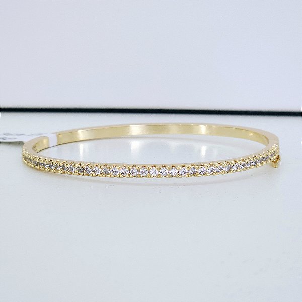 BRACELETE DOURADO FINO COM FECHO TRAVA E METADE CRAVEJADO