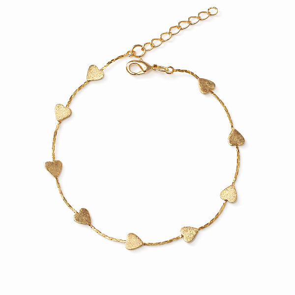PULSEIRA DOURADA COM CORAÇÕES LISOS 16+5CM