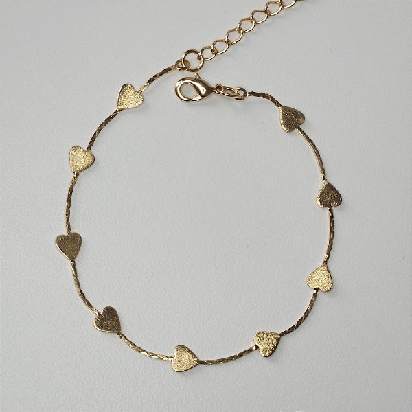 PULSEIRA DOURADA COM CORAÇÕES LISOS 16+5CM