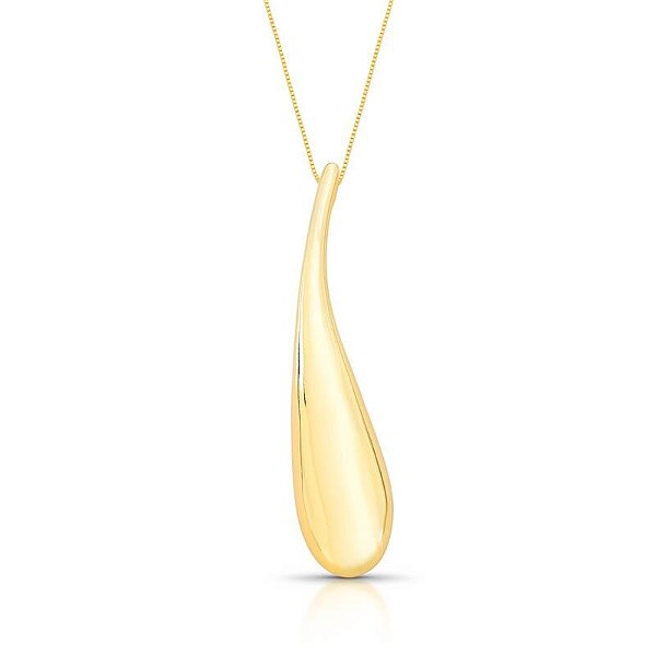 COLAR DOURADO COM PINGENTE DE GOTA COMPRIDA LISA 45+5 CM