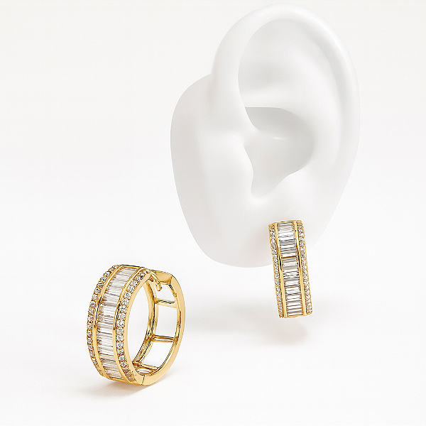 ARGOLA DOURADA COM CRISTAIS BAGUETE E ZIRCÔNIAS