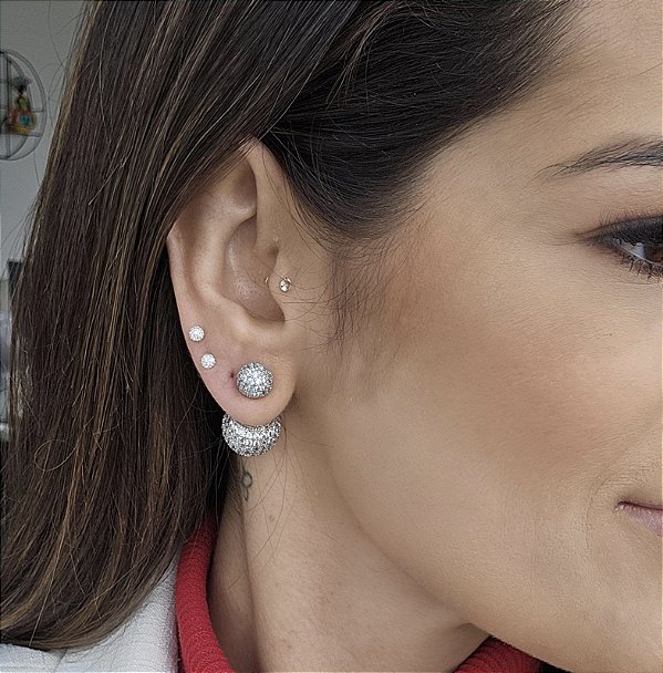 BRINCO EM RODIO COM 2 ESFERAS CRAVEJADAS, MAIOR E MENOR