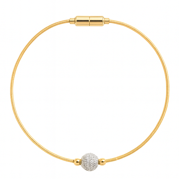 PULSEIRA DOURADA CORDA DE VIOLÃO COM UMA BOLINHA TODA CRAVEJADA - FECHO IMÃ