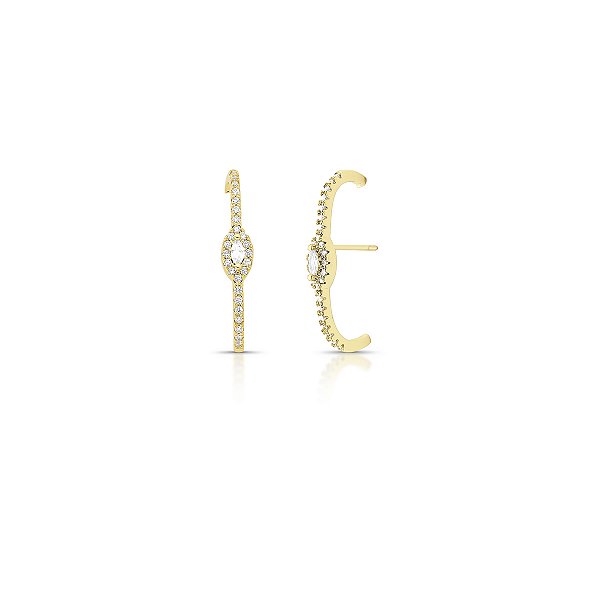 BRINCO DOURADO EAR HOOK TODO CRAVEJADO COM PEDRA MAIOR NO CENTRO