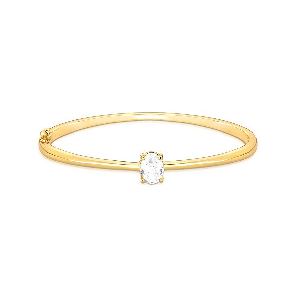 BRACELETE DOURADO LISO COM 1 PEDRA DE ZIRCÔNIA OVAL PONTO DE LUZ