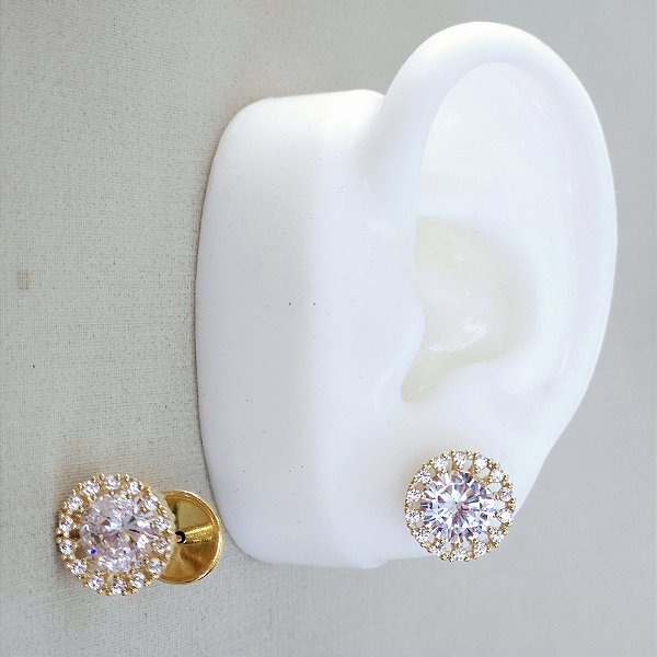 BRINCO DOURADO PONTO DE LUZ GRANDE TODO GRAVEJADO AO REDOR