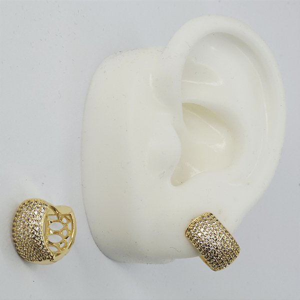 ARGOLAS DOURADAS LARGA COM 8 FIOS CRAVEJADOS PEQUENA