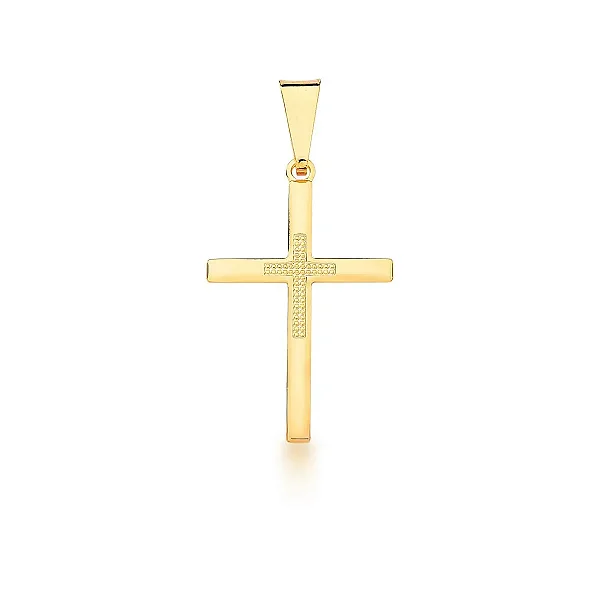 PINGENTE DE CRUCIFIXO DOURADO COM TRABALHADO NO MEIO