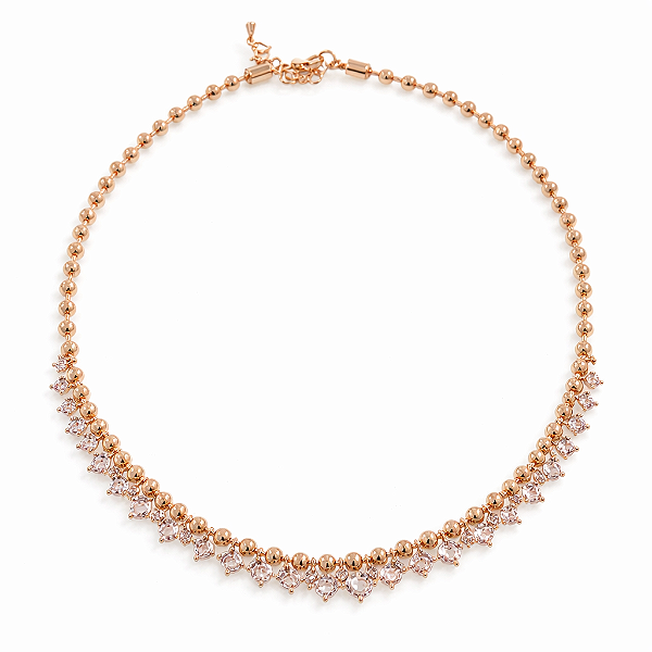 CHOCKER DOURADA DE BOLINHAS COM PINGENTES DE PONTO DE LUZ INDO DO MENOR PARA O MAIOR