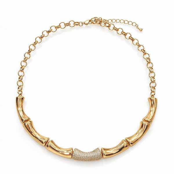 CHOCKER DOURADA COM ELOS PORTUGUESES E TRABALHADOS SENDO UM CRAVEJADO