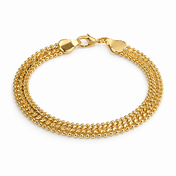 PULSEIRA DOURADA GROUMET COM TRABALHADO DE BOLINHAS NA LATERAL