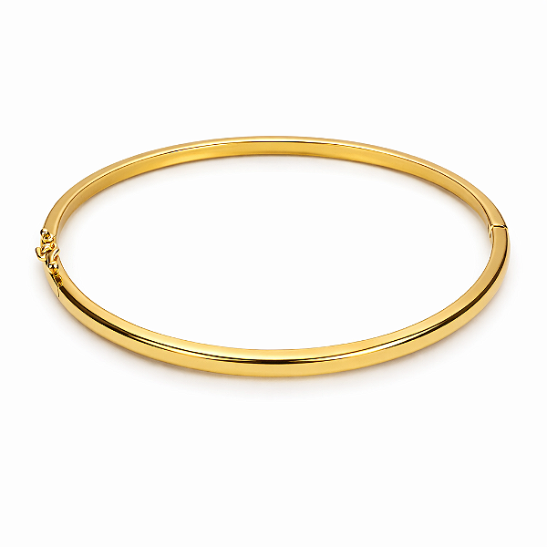 BRACELETE DOURADO OVAL LISO COM ACABAMENTO QUADRADO E FECHO TRAVA