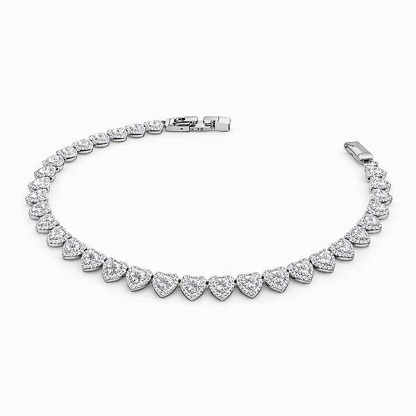 PULSEIRA EM RÓDIO BRANCO MODELO RIVIERA COM ZIRCÔNIAS EM FORMATO DE CORAÇÃO TODO CRAVEJADO AO REDOR