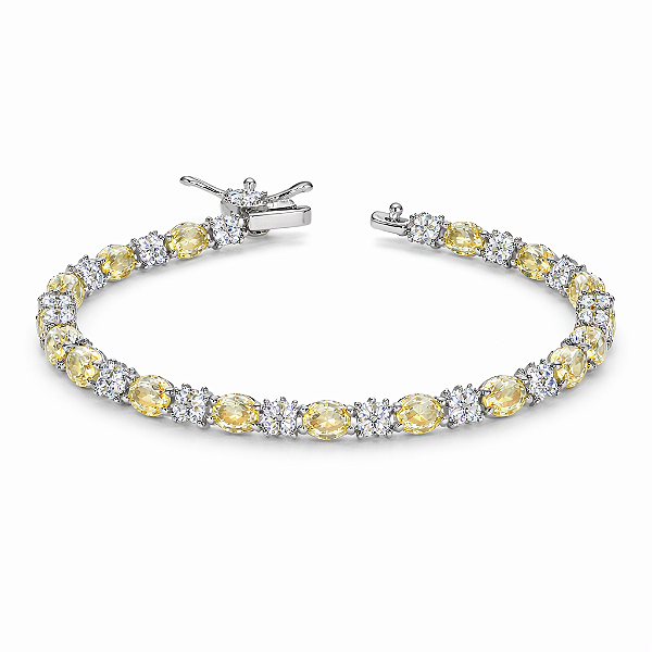 PULSEIRA EM RÓDIO BRANCO INTERCALANDO PEDRAS AMARELAS E BRANCAS