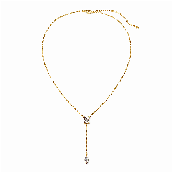 CHOCKER DOURADA MODELO GRAVATINHA COM PEDRINHA DE ZIRCÔNIA RETANGULAR E PEDRINHA OVAL NA PONTA