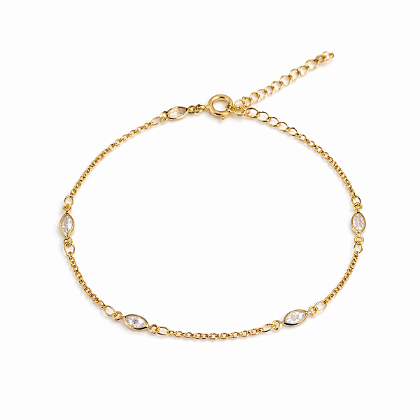 PULSEIRA DOURADA FINA COM 5 PEDRINHAS ESPAÇADAS