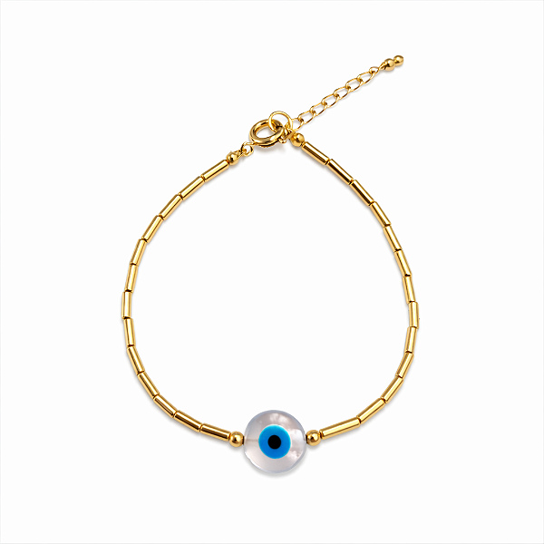 PULSEIRA DOURADA CANUDINHO COM PINGENTE OLHO GREGO