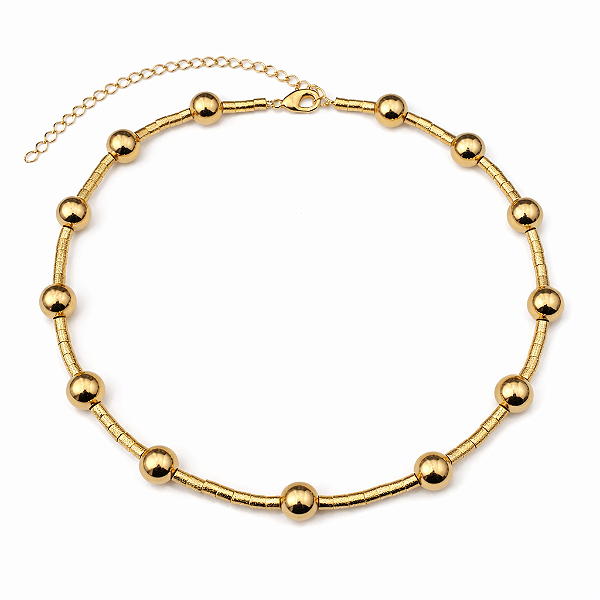 CHOCKER DOURADA COM CANUDINHOS E ESFERAS 35,5CM+10