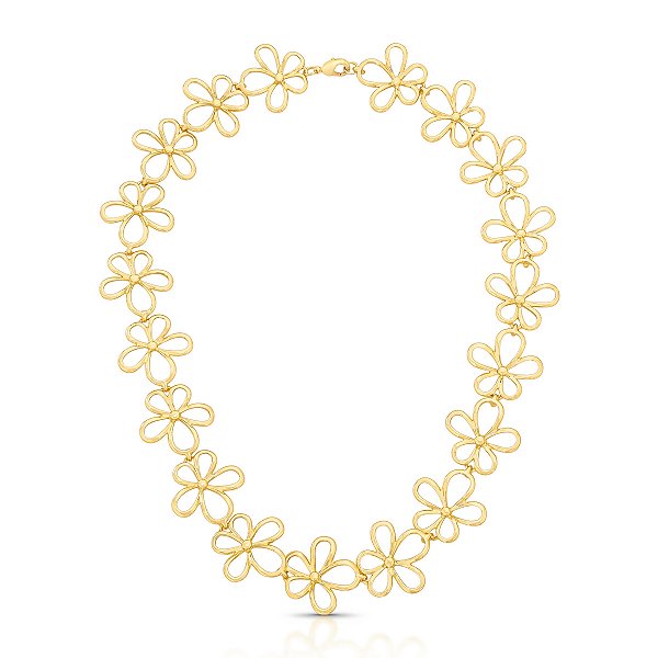 COLAR DOURADO COM FLORES VAZADAS - 45XCM + 5CM EXTENSOR