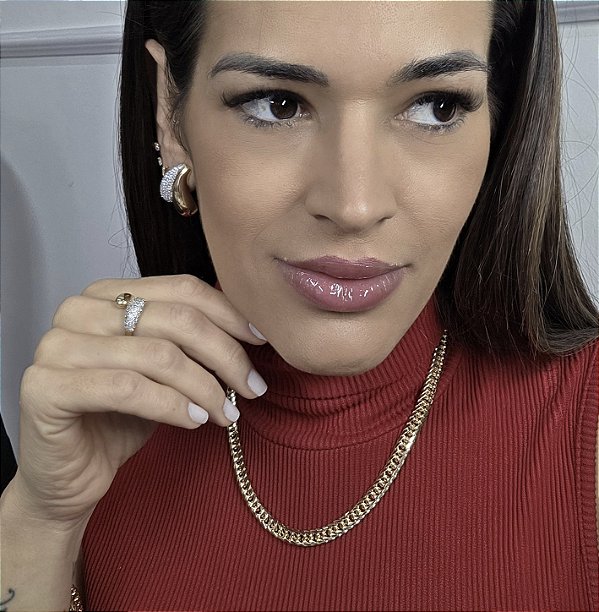 CHOCKER DOURADA ELOS GROUMET E ELOS PORTUGUESES - FECHO BOIA - 40CM + 10CM EXTENSOR