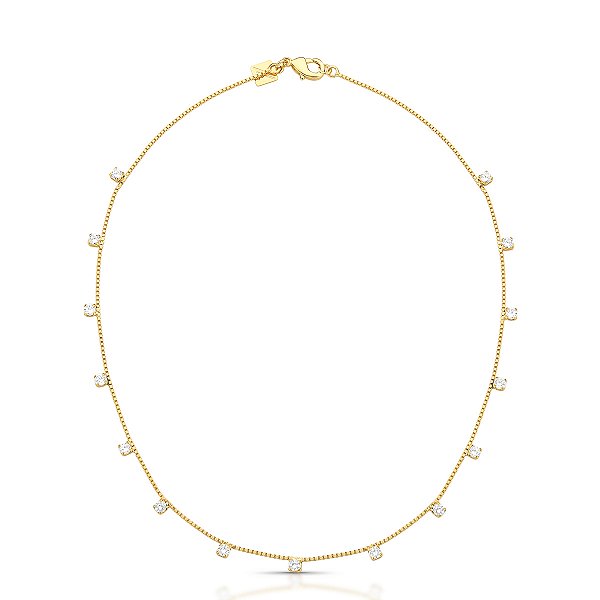 CHOCKER DOURADA VENEZIANA COM PEDRAS DE ZIRCÔNIAS BRANCAS - 40CM + 5CM EXTENSOR