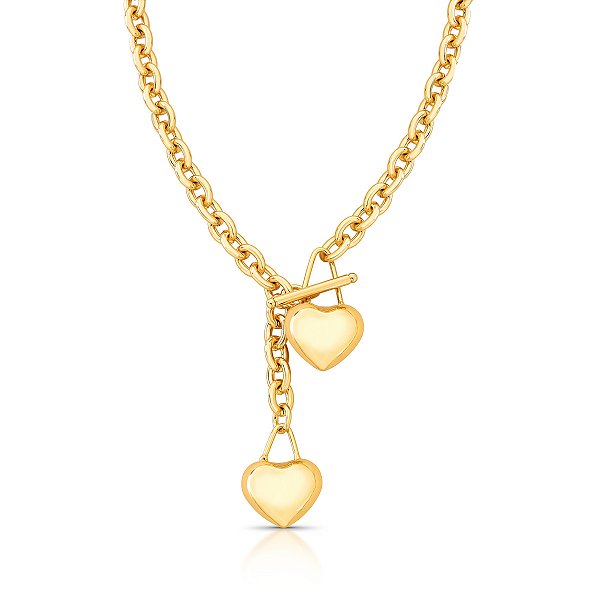 COLAR DOURADO ELOS COM PINGENTES DE CORAÇÕES PENDURADOS