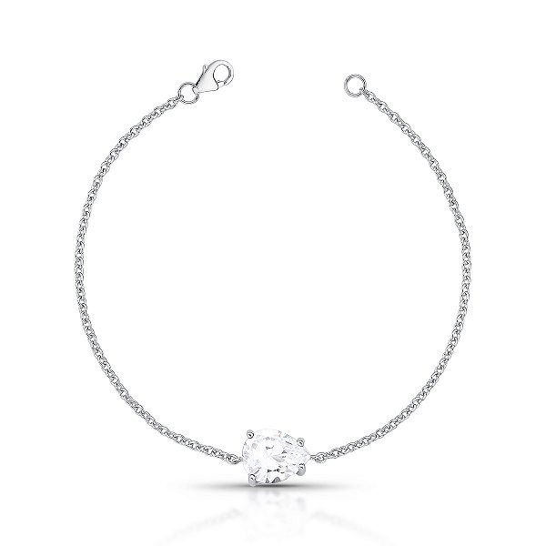 PULSEIRA PRATA ELOS COM PEDRA GOTA CENTRAL - COM EXTENSOR