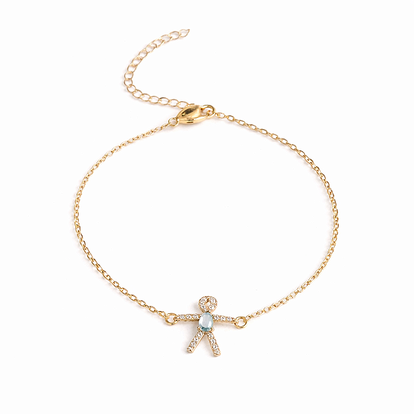 PULSEIRA DOURADA MENINO COM ZIRCÔNIAS BRANCAS E ROUPA PEDRA AZUL NO MEIO - 18CM + 5CM EXTENSOR