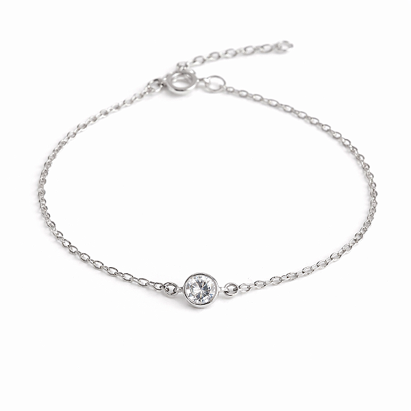 PULSEIRA PRATA DE ELOS COM 1 PEDRA DE ZIRCÔNIA REDONDA NO MEIO - 17CM + 2CM EXTENSOR