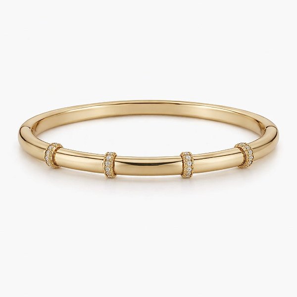 BRACELETE DOURADO LISO COM 4 FIOS CRAVEJADOS